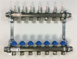 Коллектор Watts HKV 2013A-VA 1 х3/4 , 7вых., c клапанами, с расходомерами, сталь нерж., (компл) - фото 4496775