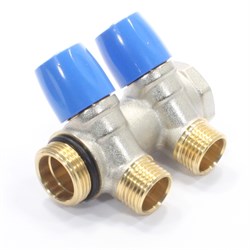 Коллектор General Fittings 6200 3/4 х1/2 , 2вых., c вентилями, латунь никелир., синий 6200E7N0504B2A - фото 4497507