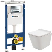 Комплект унитаза AQUAme AQM2004 с инсталляцией Geberit Duofix Plattenbau Delta UP100 458.125.21.1 с сиденьем Микролифт и клавишей смыва Хром S489359